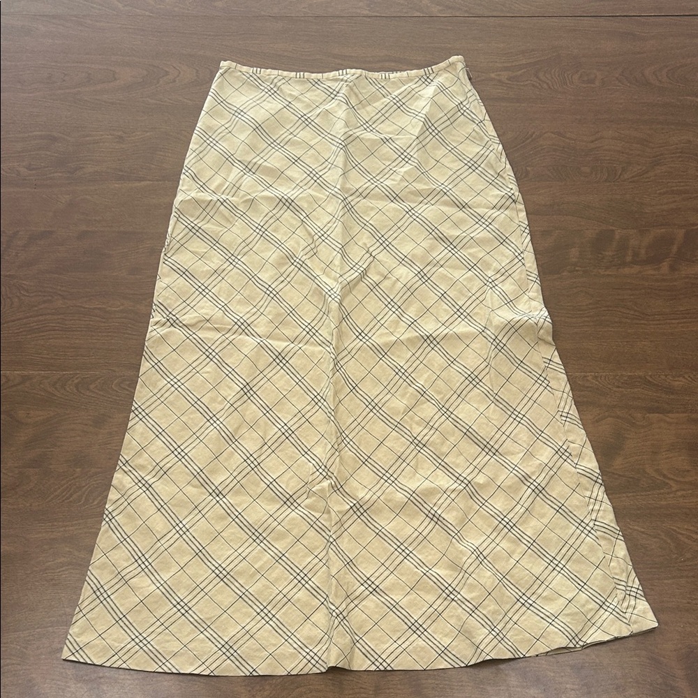 Merona Beige Plaid A-Line 100% linen Skirt